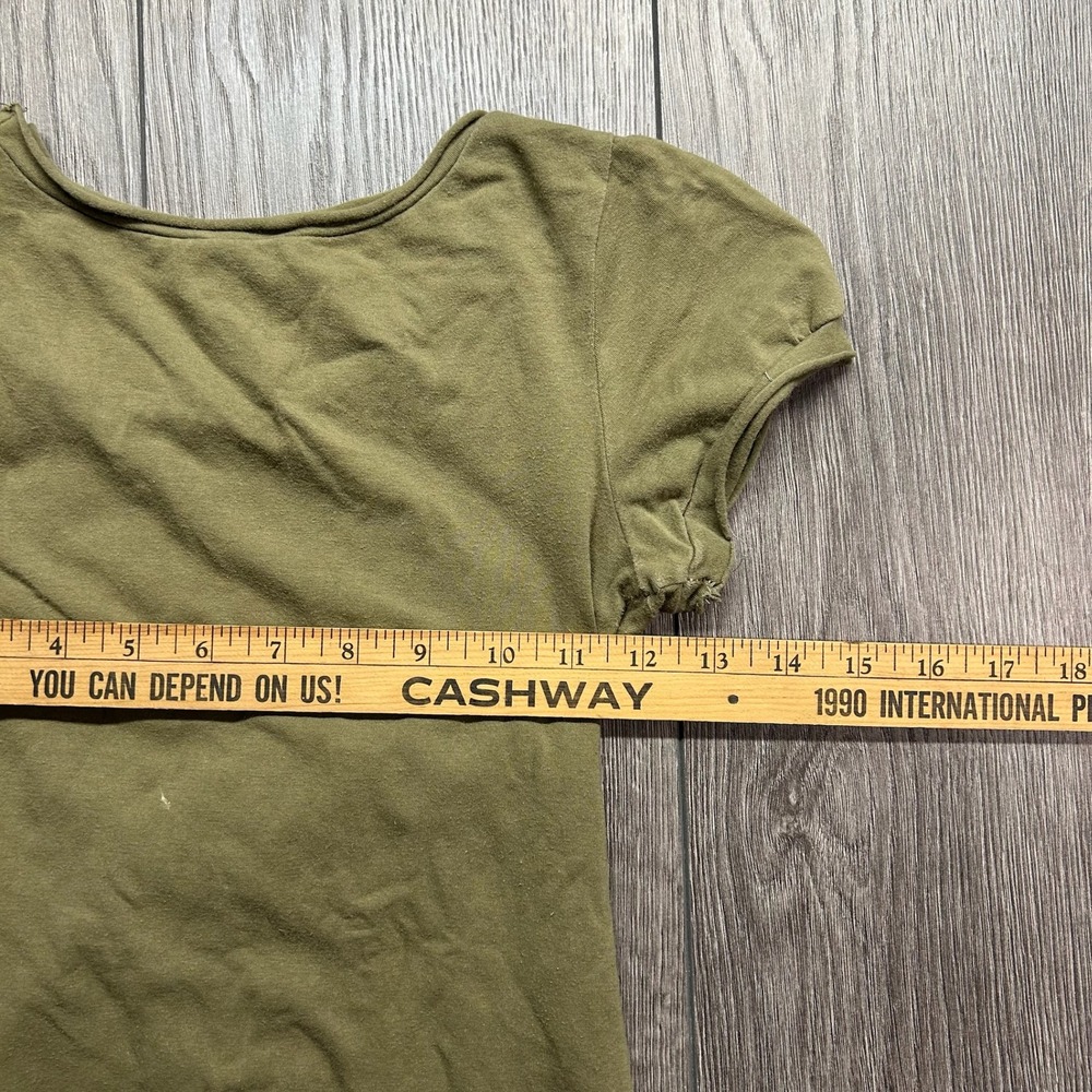Urban Behavior Y2K XS Olive Green Baby Tee I'm From 213 Silver Foil Gothic Top - Picture 7 of 8